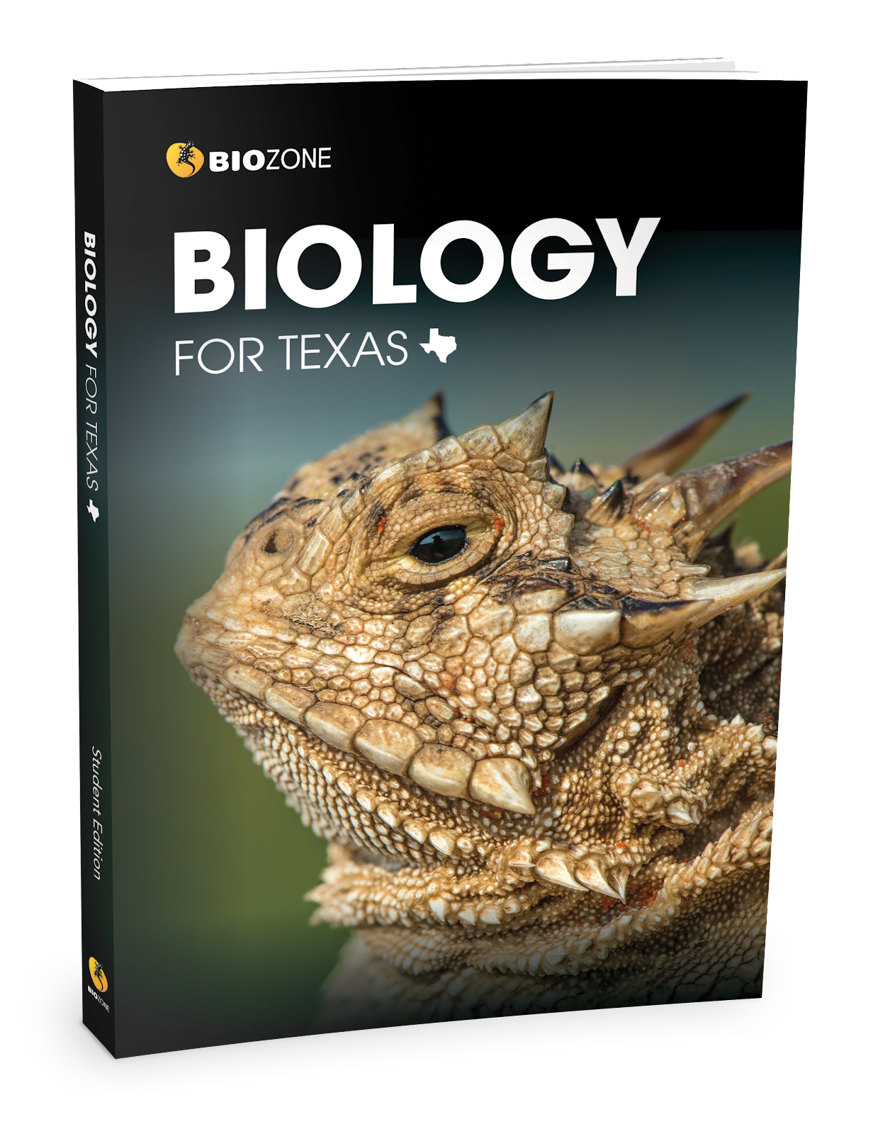 Biology for Texas print title with Horned Lizard on blue background